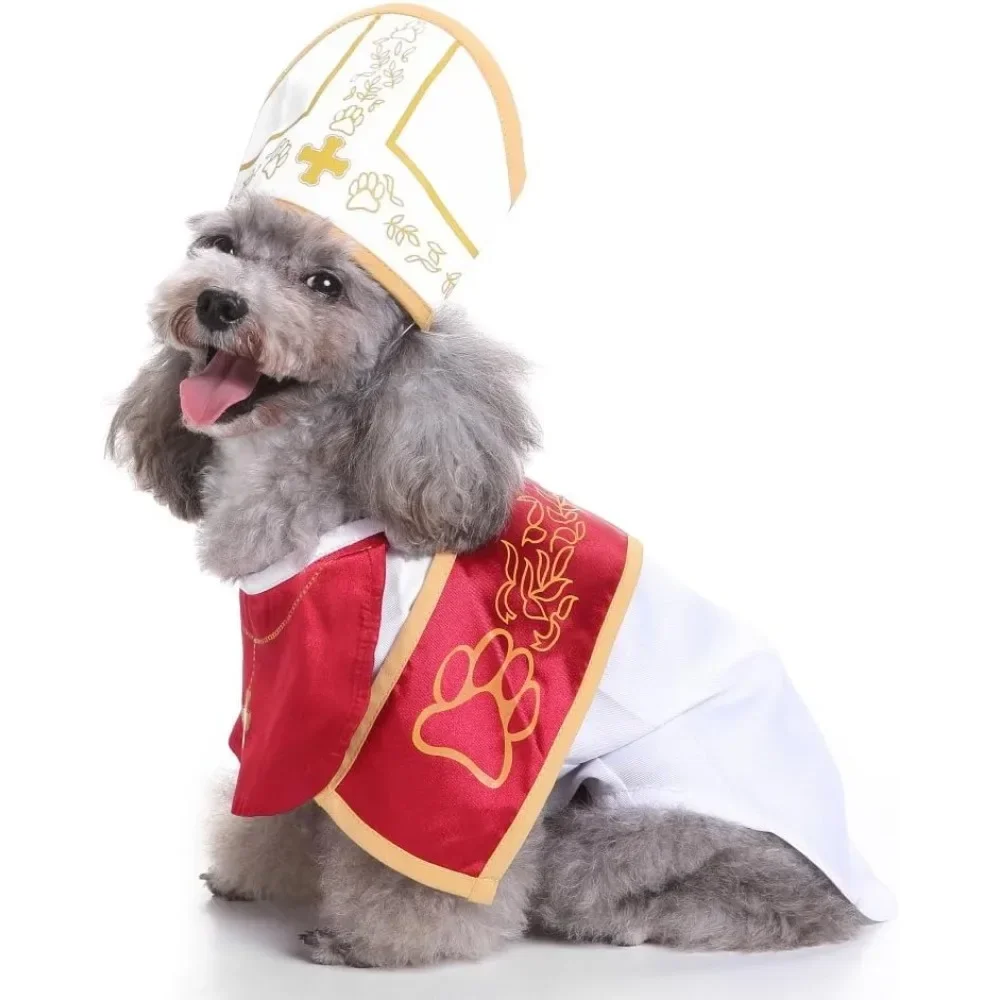 Santa Outfits Pope Dog Costume Pet Halloween Suit with Hat Puppy Outfits Funny Pontiff Dress Special Photo Props Accessories