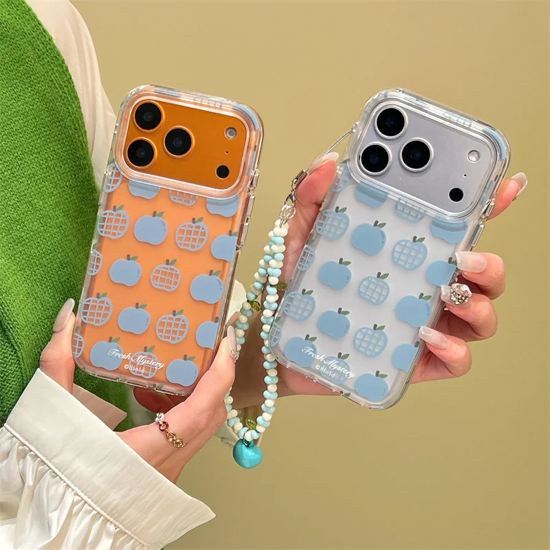 الكورية لطيف ليتل أبل طباعة جراب هاتف آيفون 17 برو 16 15 14 برو ماكس الغطاء الخلفي مع سلسلة موضة للصدمات حالات كابا