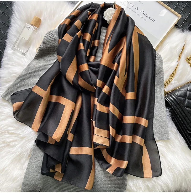 Spring Scarf Women's Luxury Design Scarf Silk Smooth Scarf Soft Muslim Headband Shawl Beach 85x180cm