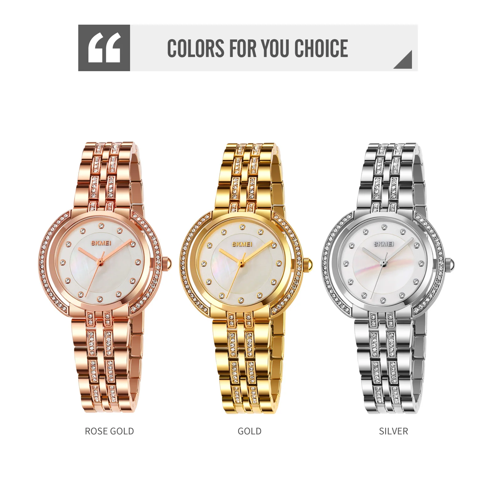 SKMEI-Reloj de cuarzo con diamantes de imitación para mujer, cronógrafo a la moda, resistente al agua, estilo lujoso, 1979