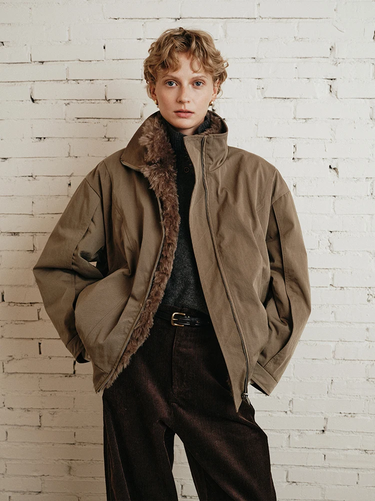 

Warm Thiened Winter Jaet Women's Loose Casual Fur Collar Coat Stand Edition Nylon Fabric Polyester Commute Sle