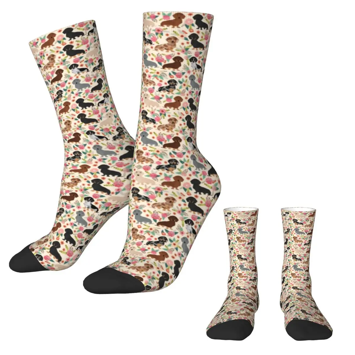 Dachshund Stockings Floral Dog Print Graphic Novelty Socks Autumn Non Slip Socks Women Men Cycling Warm Soft Socks