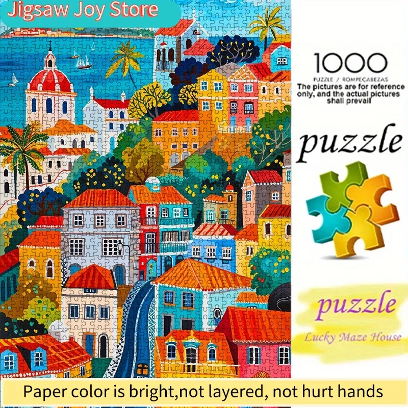 

DIY paper puzzle, Lisbon colorful cityscape, high-quality white card material, suitable for parent-Youngsters puzzles, stress