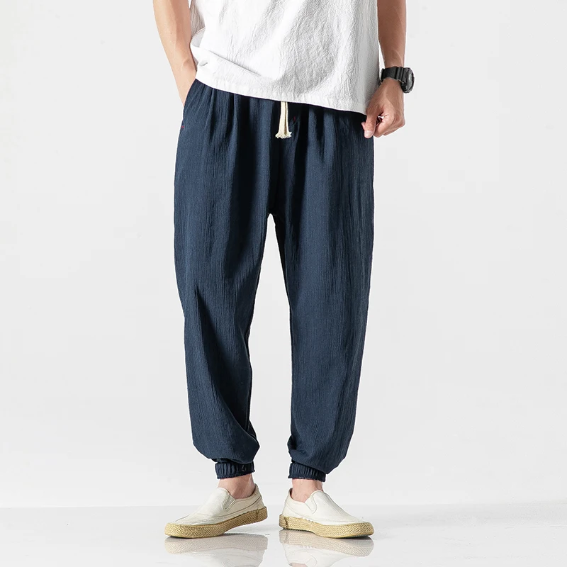 Cotton Linen Casual Harem Pants Men Joggers Man Summer Trousers Male Chinese Style Baggy Pants 2023 Harajuku Clothe