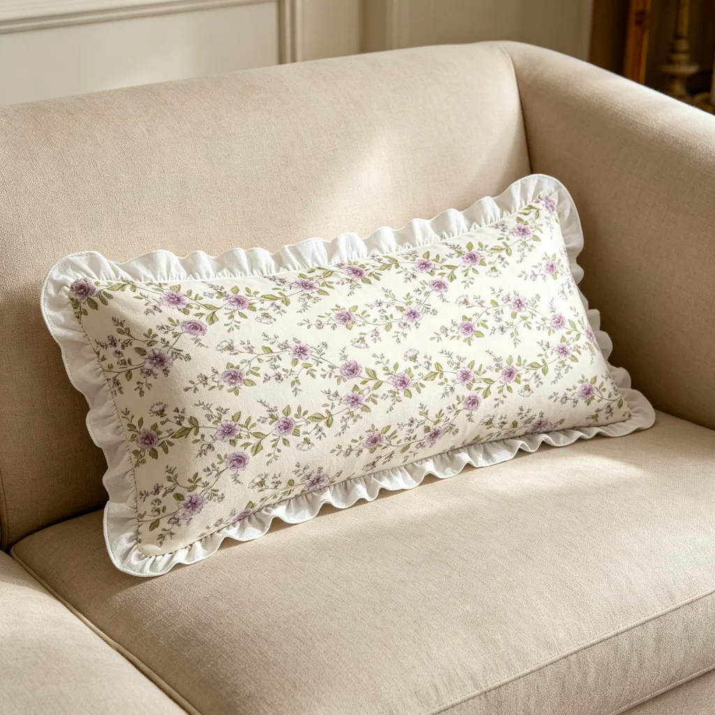 White Purple Rose Print Long Lumbar Pillow Cover, Vintage Mixed Rose, Bedroom Living Room Sofa Bed Decor, Polyester, Home Decor