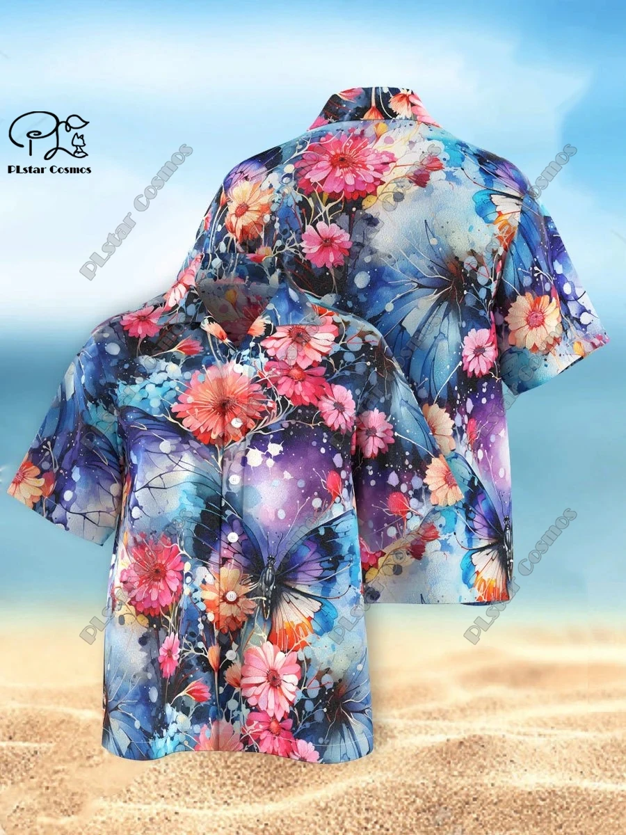 New 3D Printed Men's Floral Butterfly Hawaiian Shirt Summer Short Sleeve Shirt Unisex Shirt Gift   2