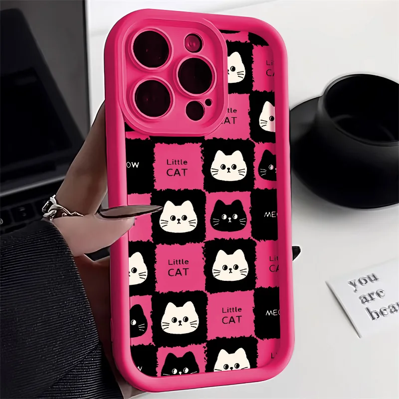 Cute Cat Phone Case For iPhone 13 Case iPhone 17 15 11 12 14 16 Pro Max Air XR XS X 7 8 Plus SE Silicone Soft Shockproof Cover