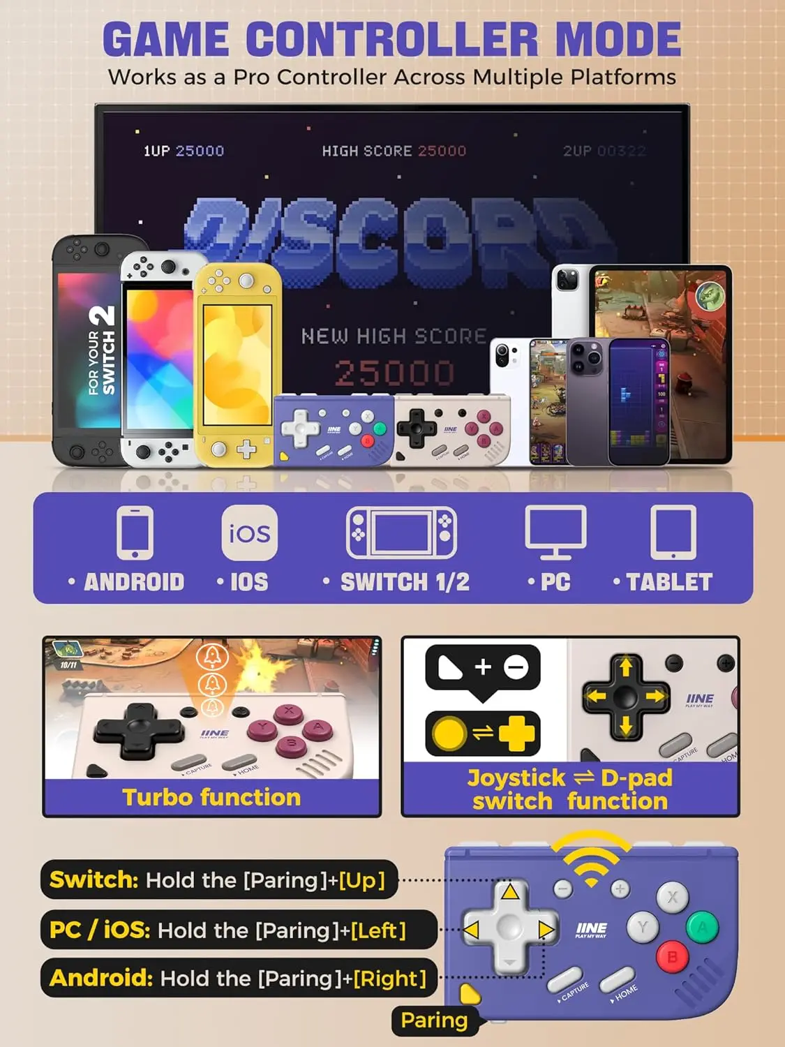 

Беспроводной мини-геймпад для мобильных и ПК-игр, карманный ретро-контроллер, портативный контроллер для путешествий и игр