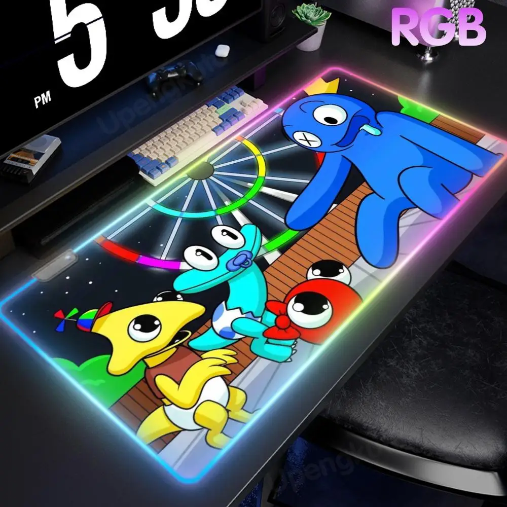 Rainbow Friend Luminous Backlit RGB Mouse Pad LED Large High Definition Printing Gamer Mechanical Gamer Keyboard Luminous Mat