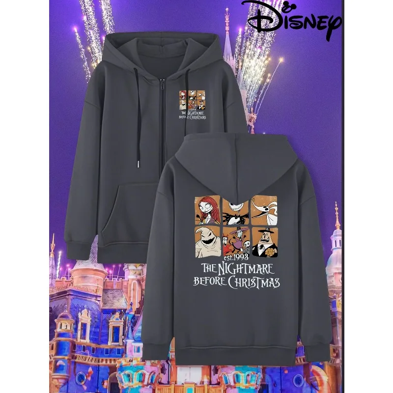 Disney's The Nightmare Before Christmas Women's Hoodie Tim Designs Jack Skellington and Sally Pattern Pullover Zip-Up Jacket