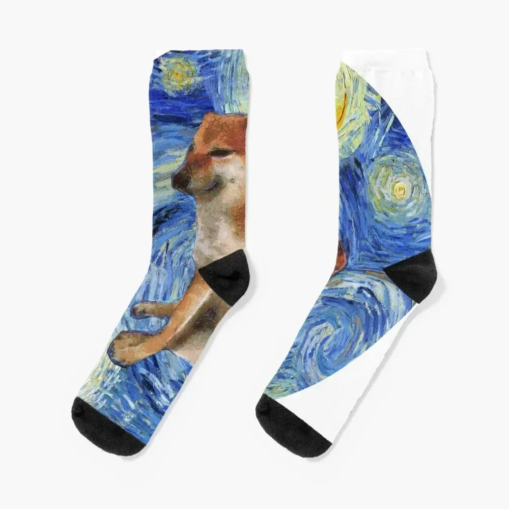 Cheems Stary Night Socks hockey kawaii Antiskid soccer Run Designer Man Socks Women's