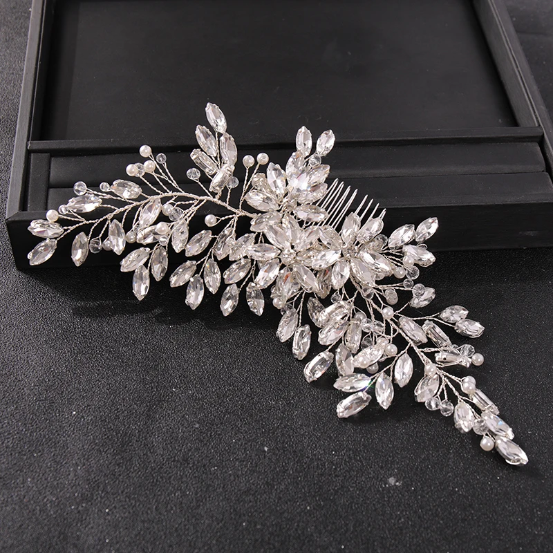 New Handmade Silver Color Rose Gold Tiara Hair Combs Crystal Rhinestone Combs Bridal Hair Accessories Wedding Women Hairbands image 2