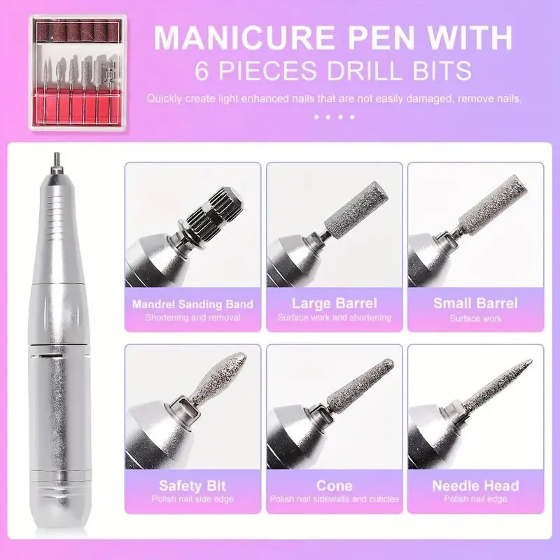 เครื่องตะไบเล็บไฟฟ้าแบบพกพา 45000 รอบต่อนาที แบบชาร์จได้ สำหรับขัดเจลเล็บ ใช้ในร้านทำเล็บที่บ้าน