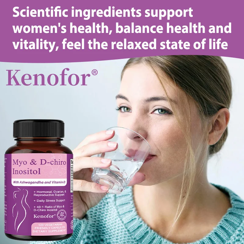 مكمل إينوسيتول للنساء، مع أشواغاندا وفيتامين د3، يدعم صحة الأعصاب، صحة المرأة، 120 كبسولة