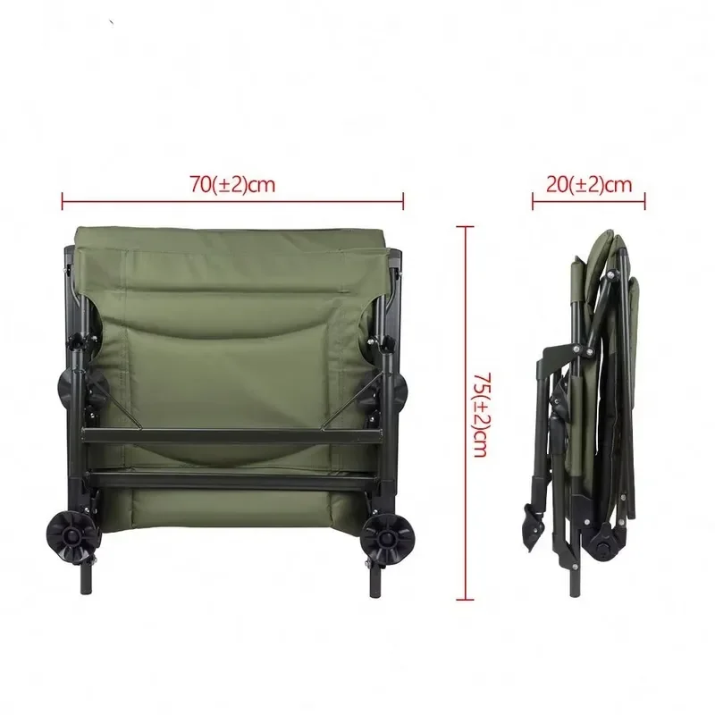 Portable Folding Beach Chair Army Green Outdoor Carp Fishing Bed Tackle Seat Lightweight Camping Chair for Anglers Travel
