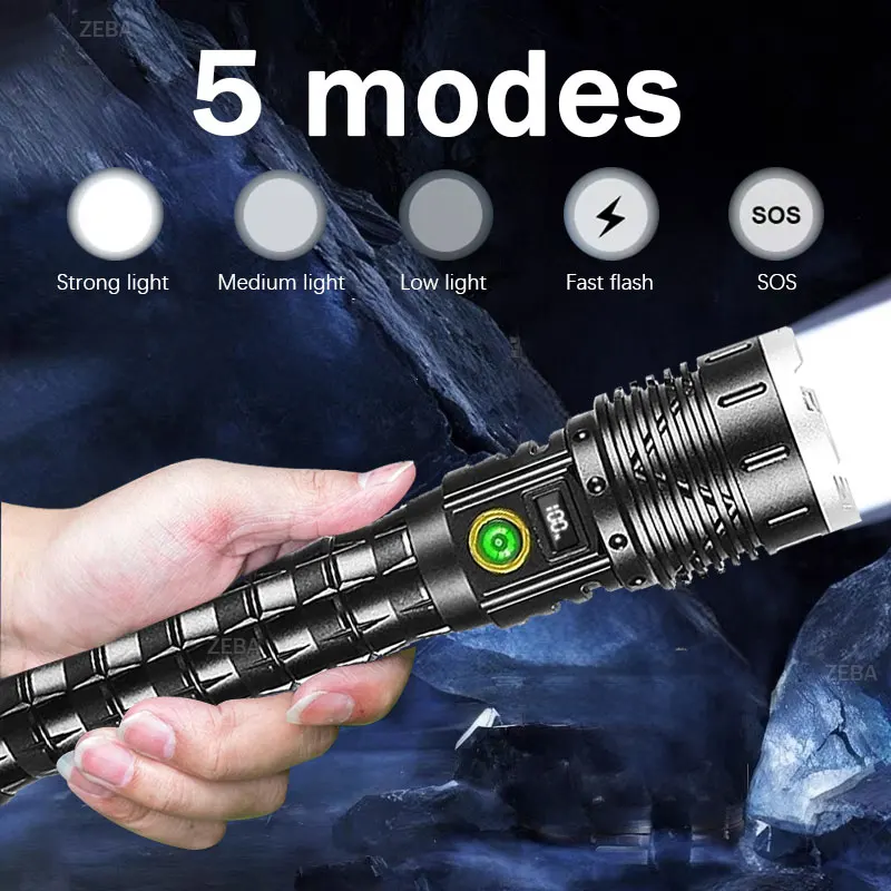 10000000 Lm أقوى مصباح ليد جيب قابلة للشحن نوع-c مصباح يدوي طويل المدى 3500 متر التكتيكية مصباح شعلة لصيد الأسماك