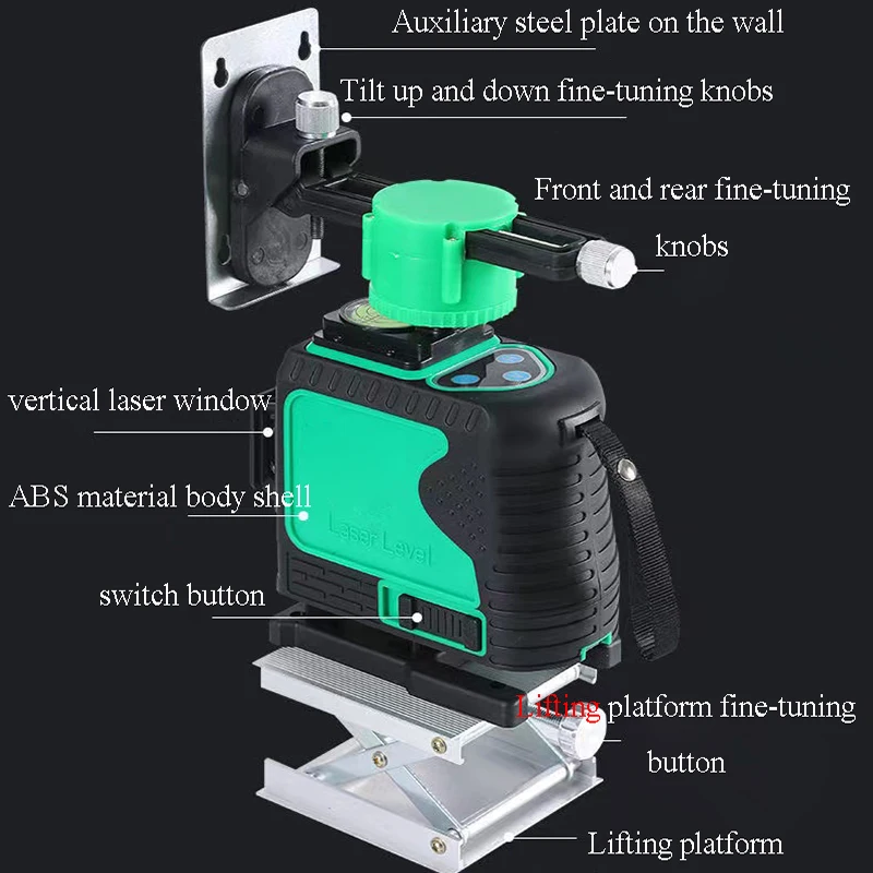 Livello laser 8/12/16 Linea Potente strumento ottico laser verde autolivellante 360 °   Strumento di costruzione laser remoto laser rotante