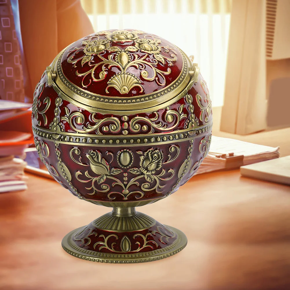 Innovative Windproof Ash Tray Home Office Decor Wine Red Eagle Metal Globe Ashtray with Lid Decorative Ornaments Craft Gifts