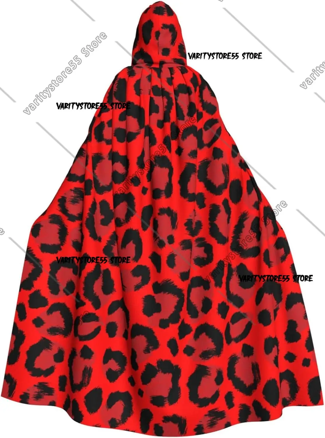 

Wizard Cloak with Hood Men Women Leopard Red Print Witch Hooded Vampire Cape Halloween Costumes