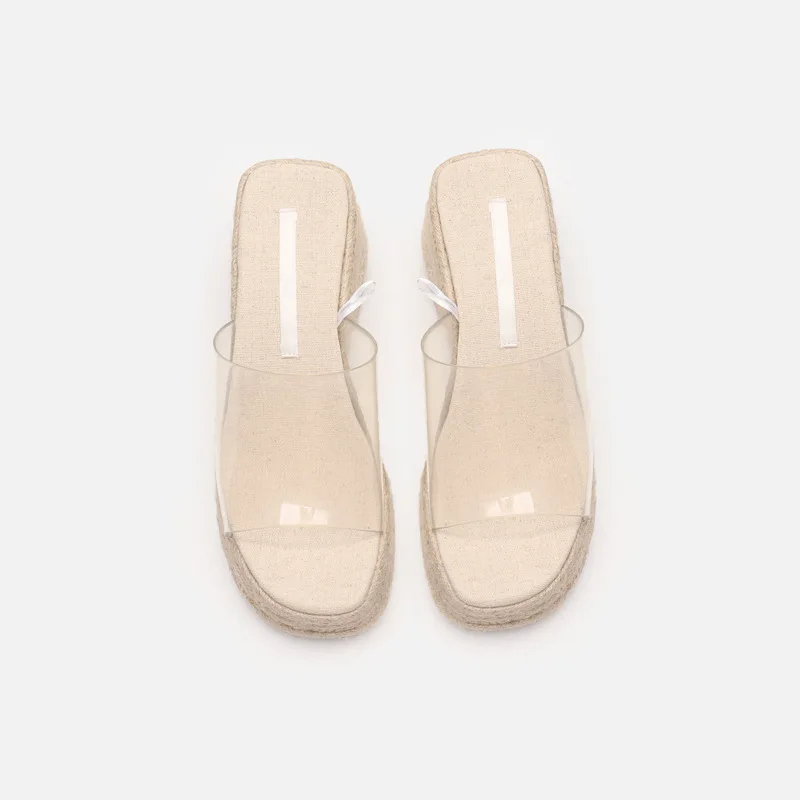 Wedges Sandals Womens Summer Slope Heeled Transparent Slippers for Women Outside Platform Slippers Ladies Shoes Plus Sizes 44
