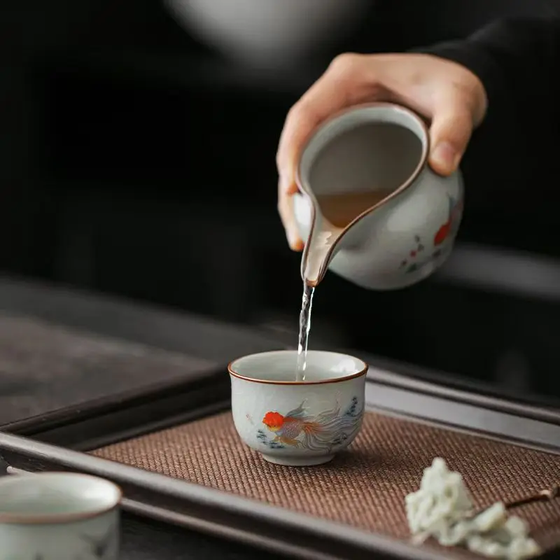 Exquisite Ru Kiln Master Teacup, Guest Ceramic Cup Tasting Kung Fu Tea Drinking Tea Set Teaware Sets