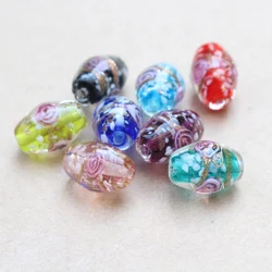 Oval Handmade  Koraliki Beads Lampwork Glass Flower Green Pink Mix for Jewelry Making Diy Jewellery Supplies Materiales Bulk