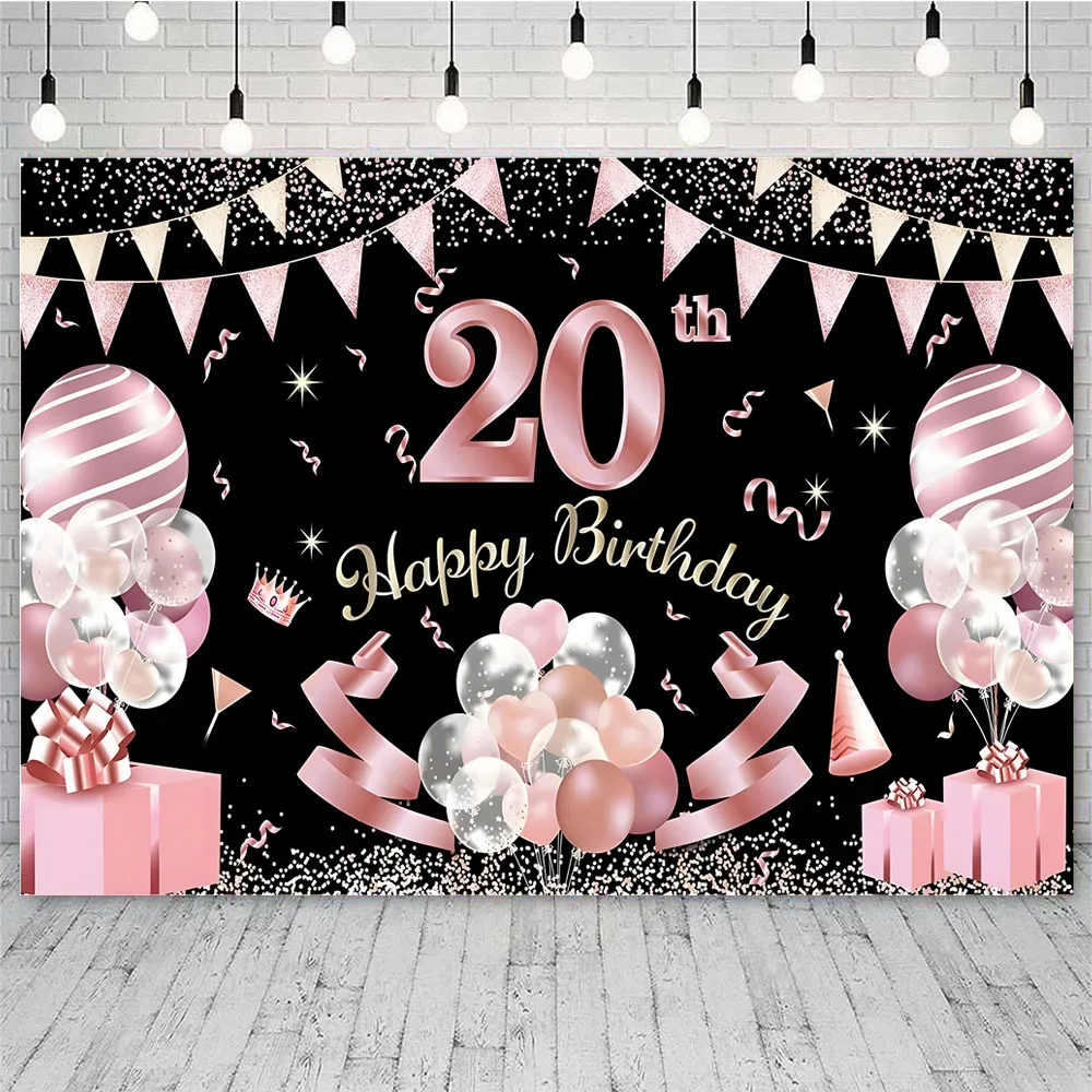 Happy 20th Birthday Backdrop Banner Red and Black 20 Years Old Decoration Photography Background Party Supplies Studio Props