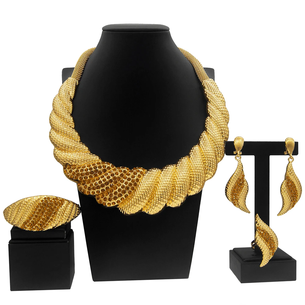 Dubai Gold Plated Jewelry Sets For Women Surround Big Necklace Plate 24K Original For Wedding Banquet Parties Luxurious Jewelry