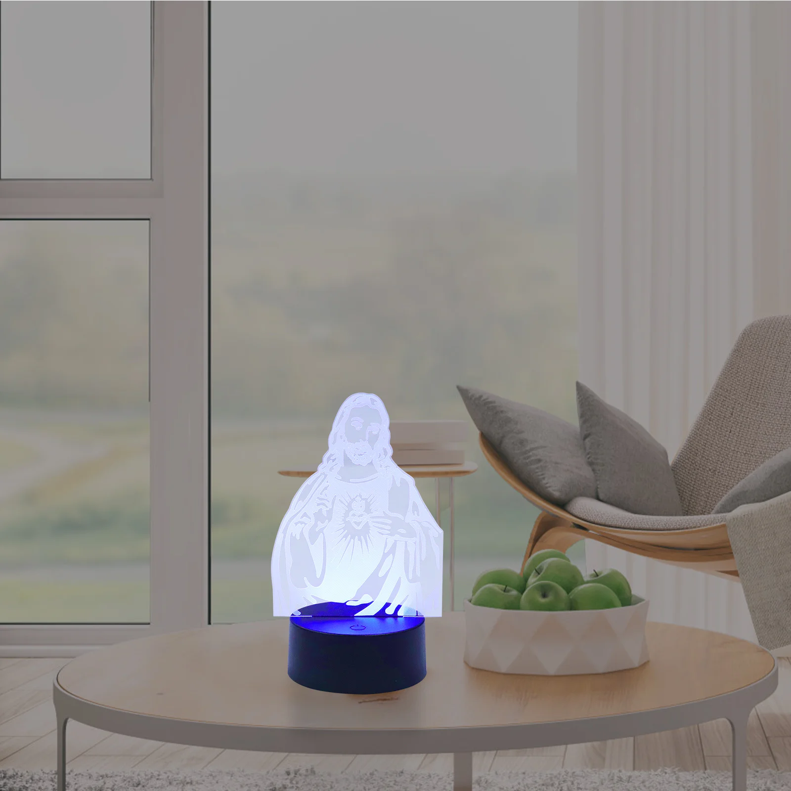 Luz nocturna 3D para decoración de escritorio de dormitorio, lámpara acrílica de Jesús, iluminación ambiental cálida, efecto de visualización 3D, atmósfera creativa