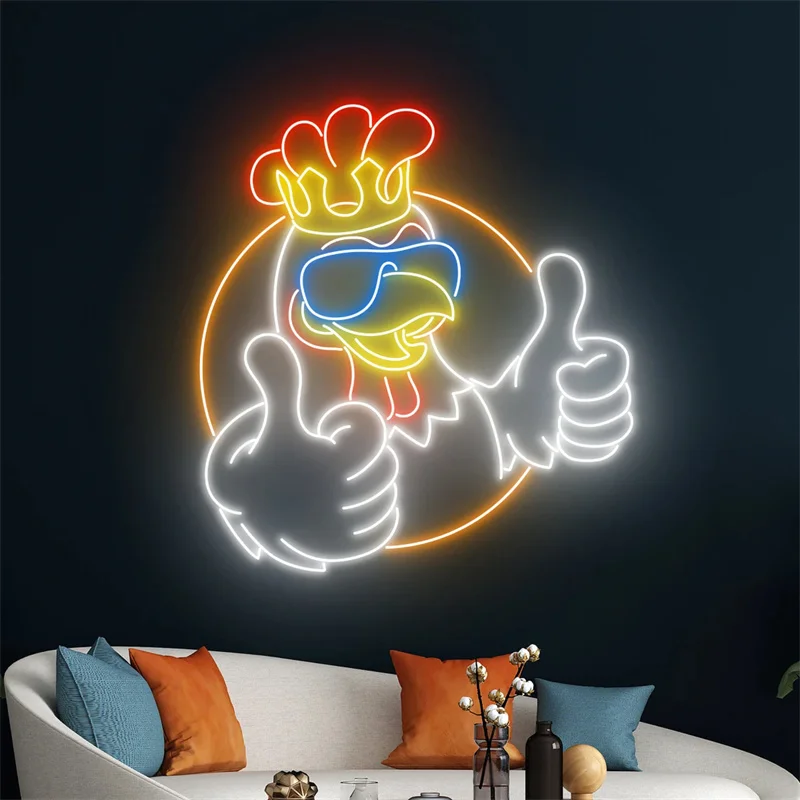 Rooster King Neon Light, Rooster Chicken King Crown Led Light , Chicken Neon Sign, Chicken Room Wall  Decor, Rooster Neon Light