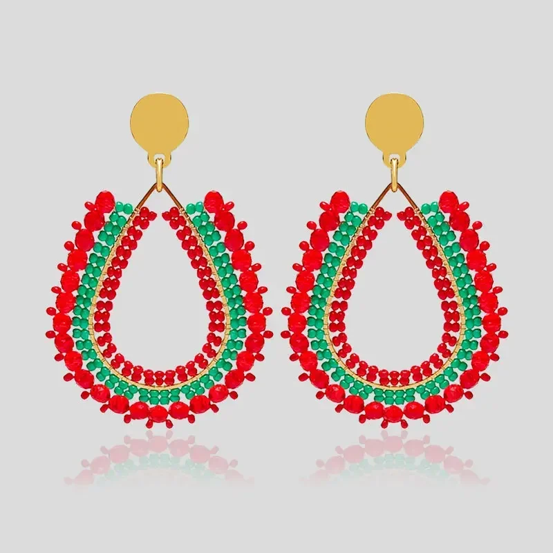 ZGMXR Bohemia Fashion Chroma Crystal Rice Bead Earrings for Women Hand Knitted Water Drop Originality Color Beaded Jewelry