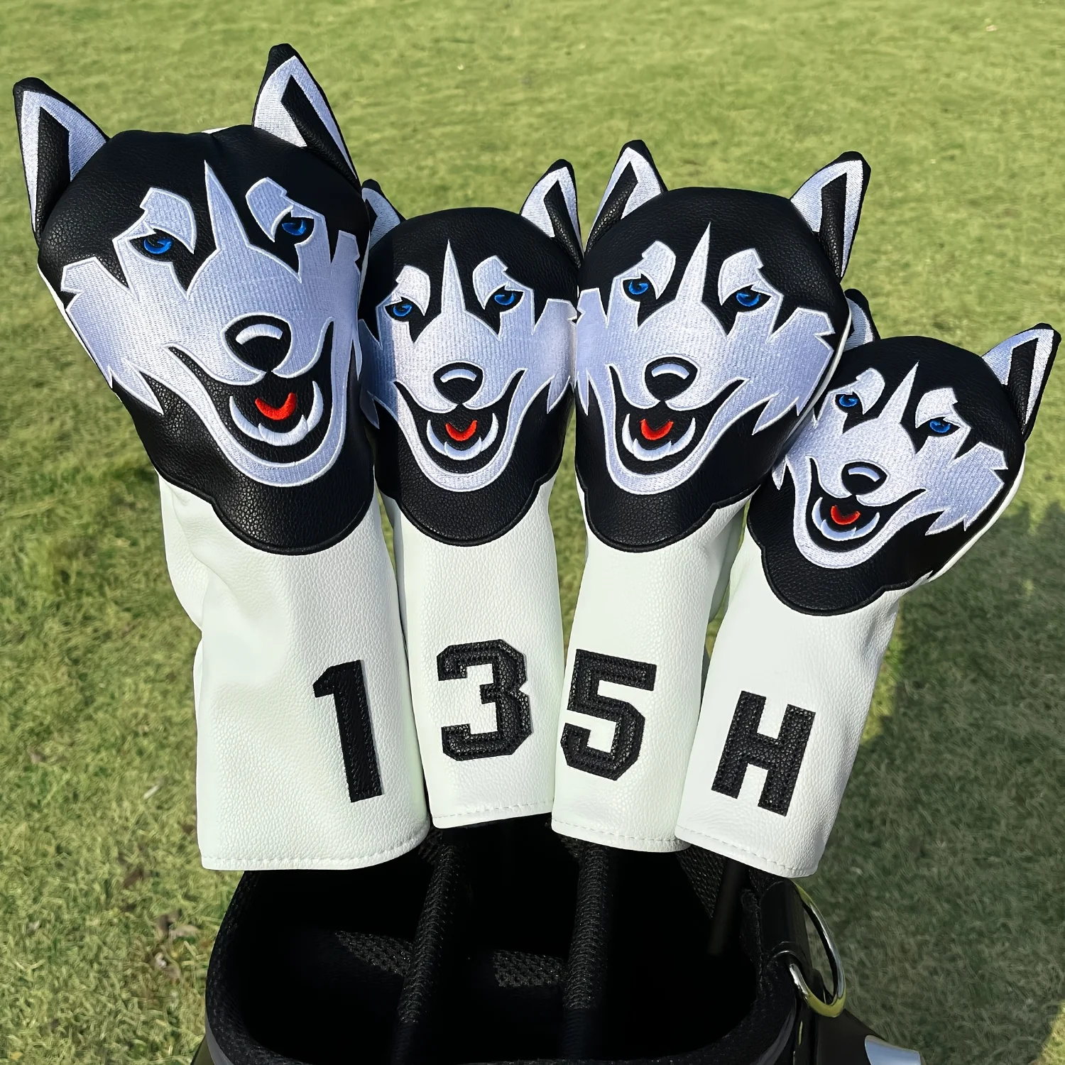 Golf Equipment Cabinet - ชุดหมวกกอล์ฟฮัสกี้ 1 ชิ้น/4 ชิ้น พร้อมดีไซน์หัวหมาป่า -
