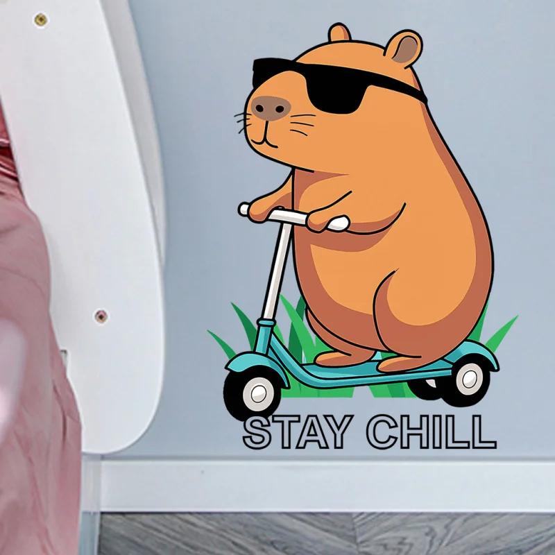 1ZhangSTAY CHILLKapibara Wall Sticker，Fun Capybara Stickers Home Bedroom Decoration Stickers Personalized Toilet Stickers