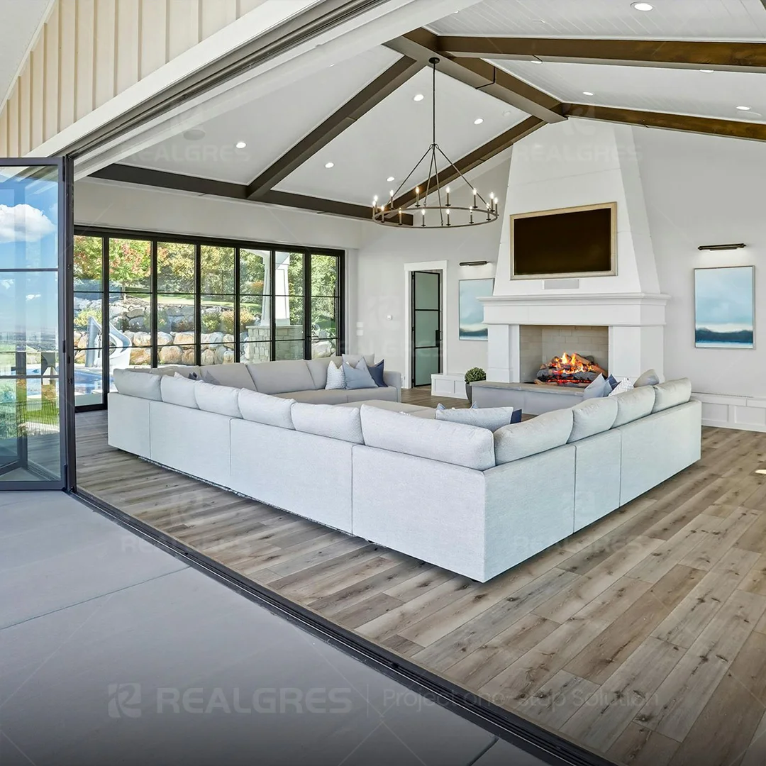 Realgres Folding Door Steel windows and Doors Narrow Border Double Glass Folding Patio Doors for Luxury Apartment