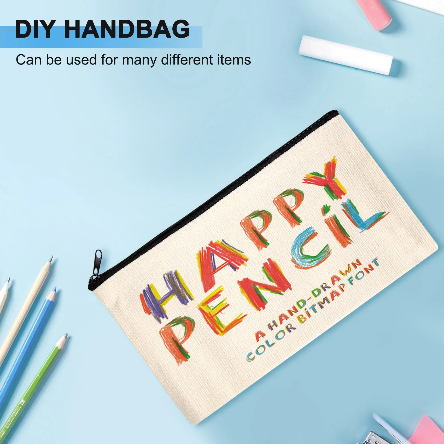 새로운 50Pcs 캔버스 지퍼 가방 연필 케이스 화장품 가방 빈 가방 DIY 공예 가방 화장품 가방 화장품 가방 DIY 공예 학교