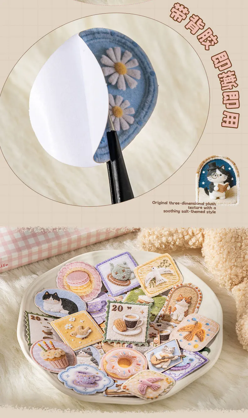 Journal GO 45 Stück Collage-Aufkleber Weiche Plüsch-Garten-Vintage-Katzen-Blumen-Kaffee-Etiketten Kreatives Scrapbooking-Landschaftsmaterial – Detail 12