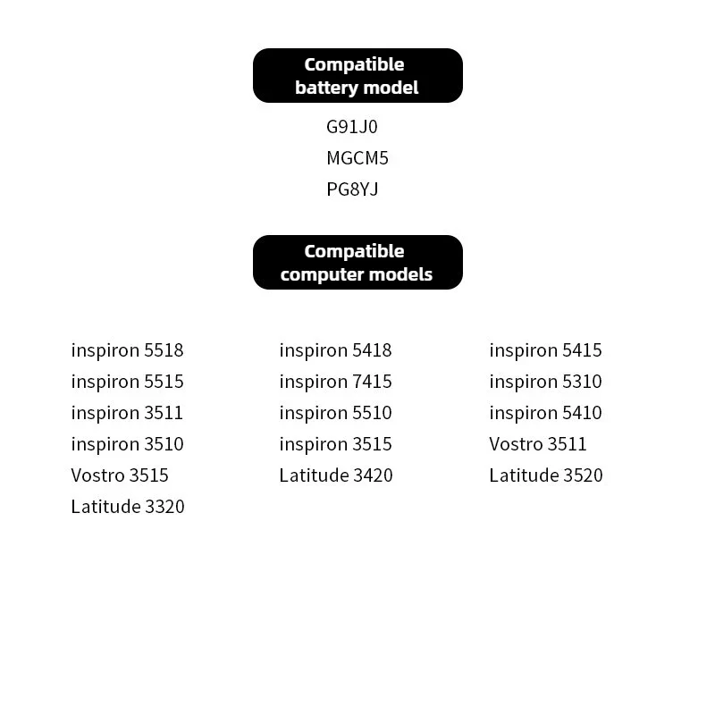 【توصيل سريع】بطارية كمبيوتر محمول جديدة 11.25 فولت 3467 مللي أمبير في الساعة G91J0 لسلسلة Dell Inspiron Inspiron 5518 5418 5415 5515 7415 #3