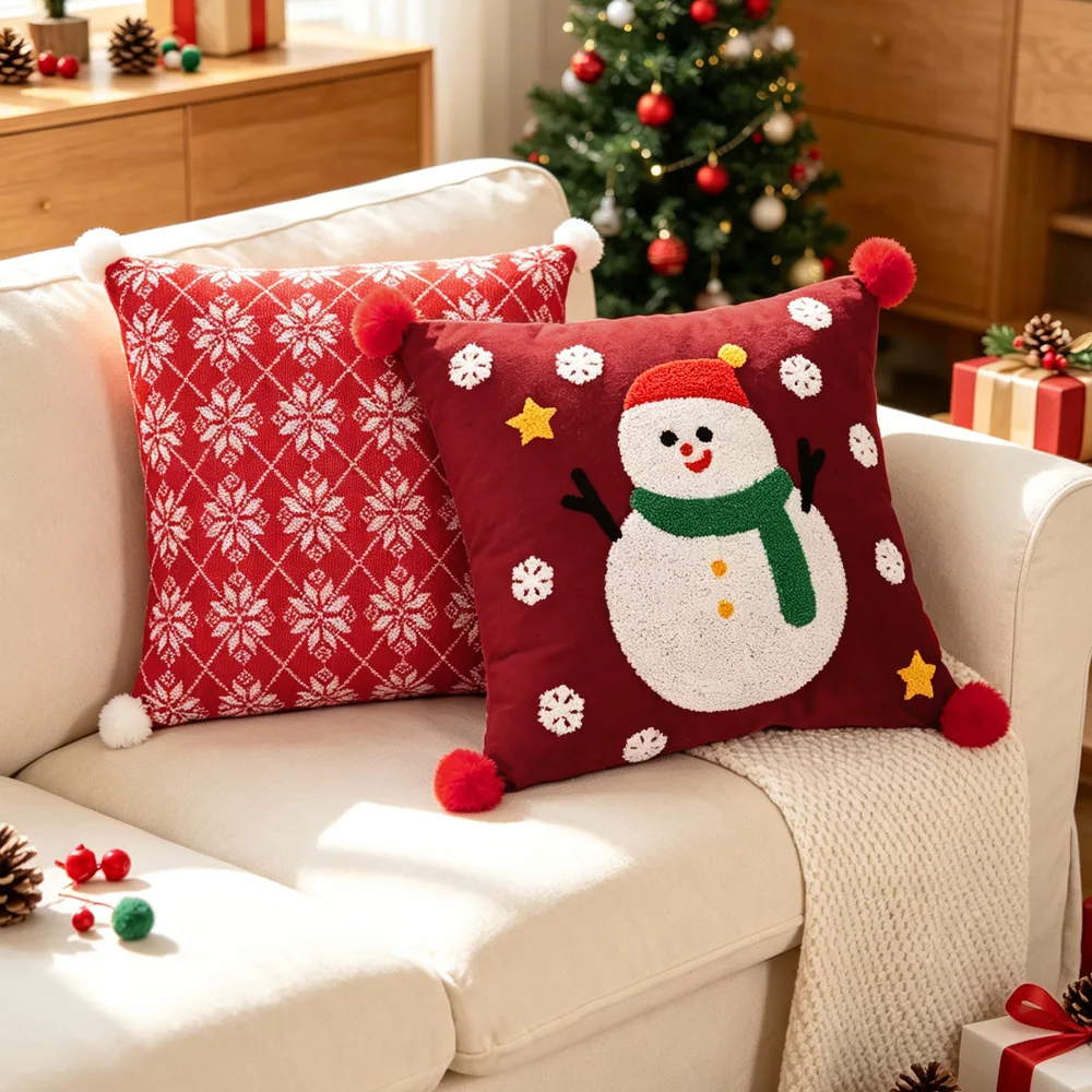 PICKNOW 1PC Velvet Christmas Tree Snowflake Embroidered Pillowcase Without Filler Christmas Vibe Sofa Cushion Cover Home Decor