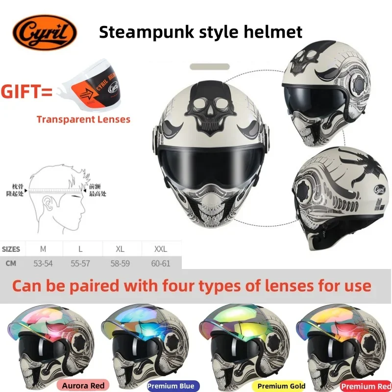 CYRIL Retro Helmet DOT Certified Motorcycle Half Helmet Four Season Universal Black Warrior Motorcycle Combination Helmet