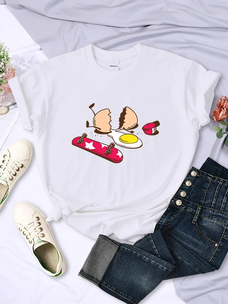 

Womans Tops Streetwear Broken Egg Skateboard T-Shirts Personality Casual Fashion Clothing Street Hip Hop Short Sleeve