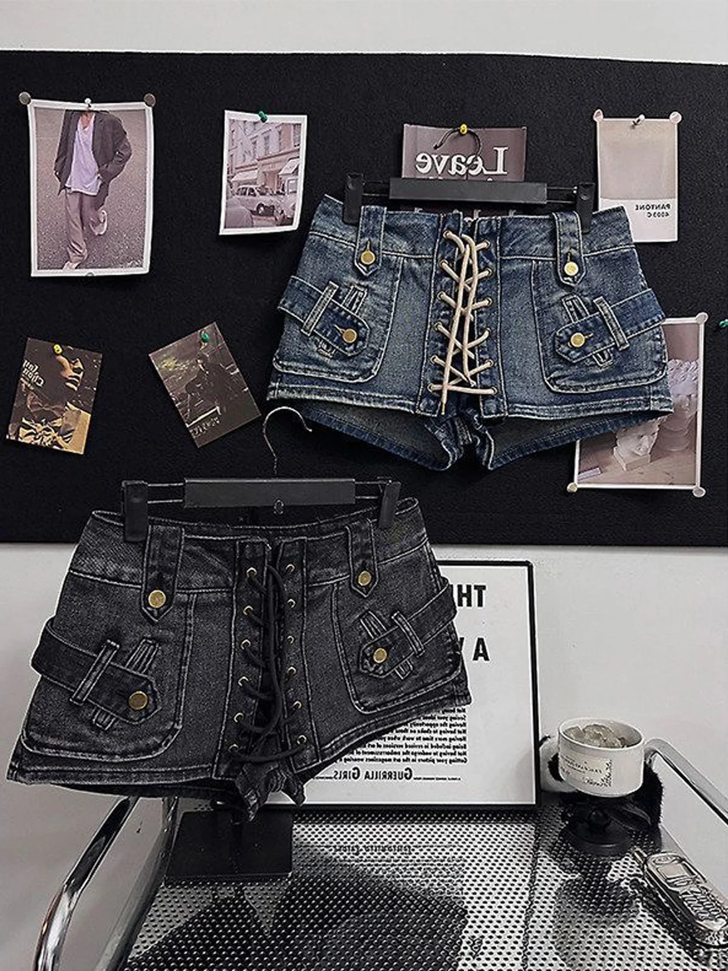 Retro American High Waist Short Jeans Women's A-Line Hot Pants Belt Design Slimming Casual Wide Leg Pants Summer Jeans