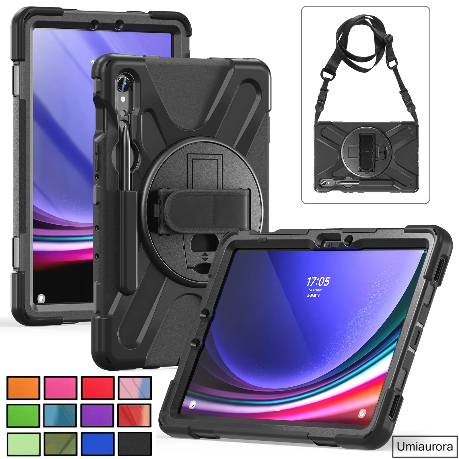 For Samsung Tab S6 S7+ S8 Plus S9 Ultra S10 FE SM-X920 X820 X610 X520 Heavy Duty Rugged Tablet Case Stand Strap Shockproof Funda