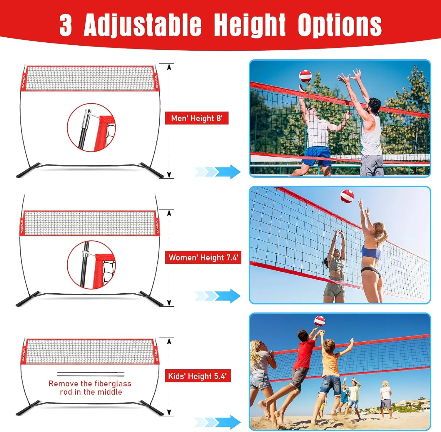 12-Foot Beach Volleyball Net - Portable Freestanding Net Set for Backyard, Height Adjustable Training Equipment with Pump and Bag, Ideal for Outdoor and Indoor Sports Games