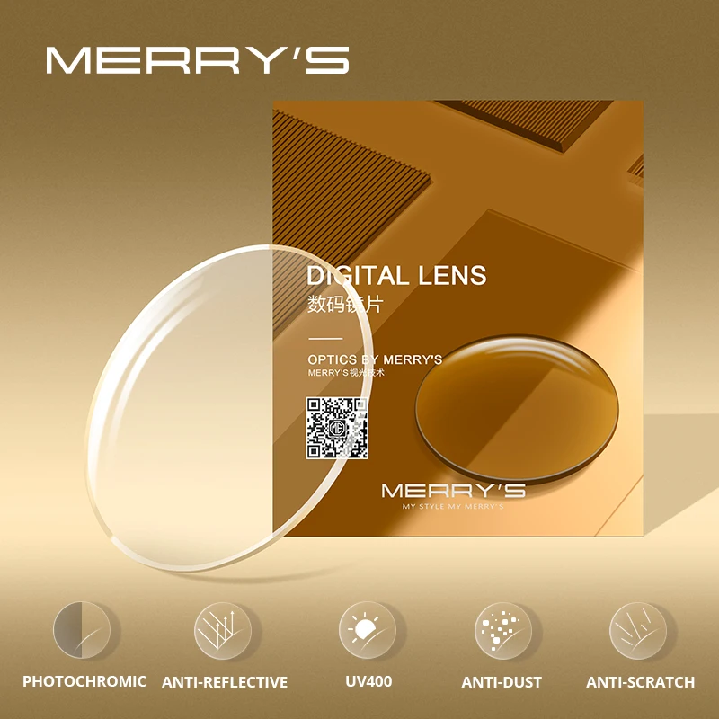 MERRYS Photochromic C3 Series Anti-reflective Prescription Lens CR-39 Resin Aspheric Glasses Lenses Myopia UV400 Sunglasses Lens