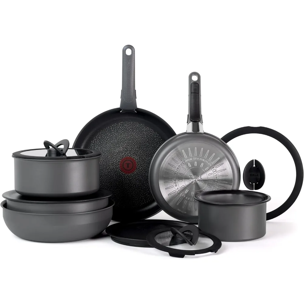 

Ingenio Expertise Non Stick Cookware Set 14 Piece, Induction, Oven Broiler Safe 500F, Detachable/Removable Handle, Kitchen