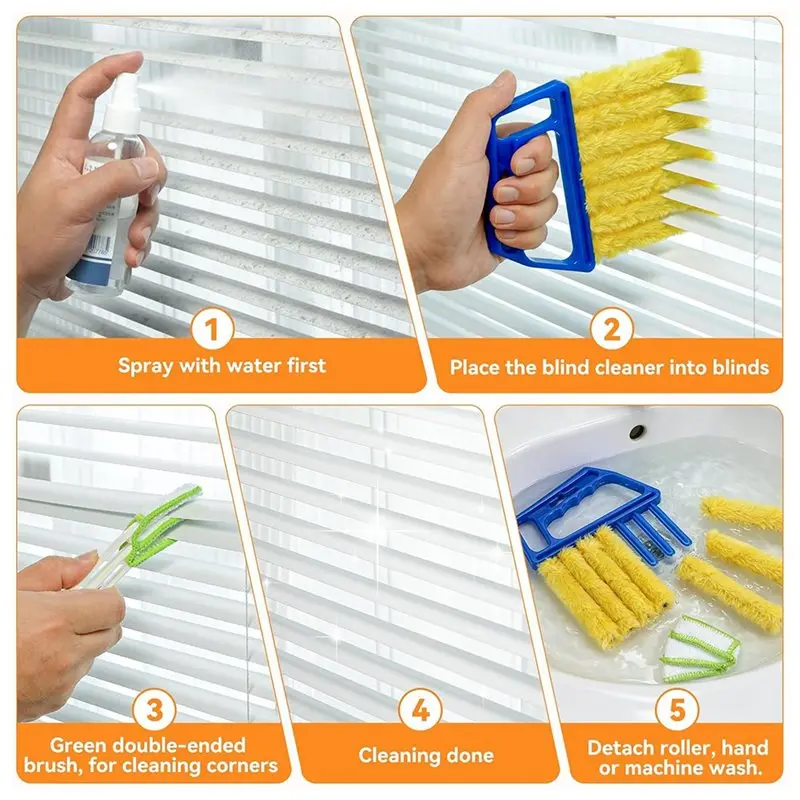AB08-Cleaning Tools For Window Shutters& Air Vent, For Window Blind Cleaner Duster Tool, Removable And Washable Blind Duster