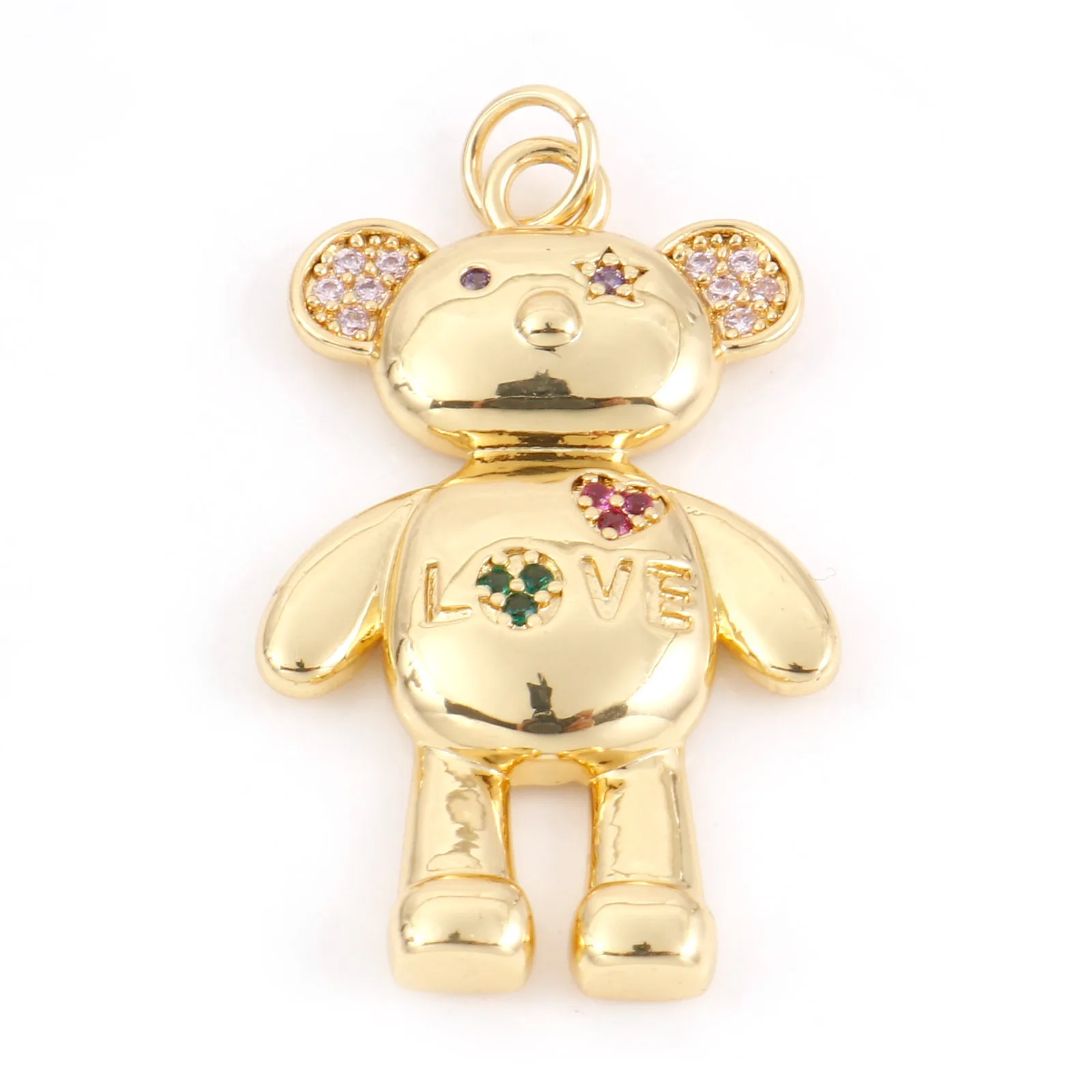 1pc Messing Charms Gold Farbe Bär Tier Mond Mikro Pflastern Mehrfarbige Strass Anhänger DIY Machen Halskette Frauen Partei Schmuck – Detail 13