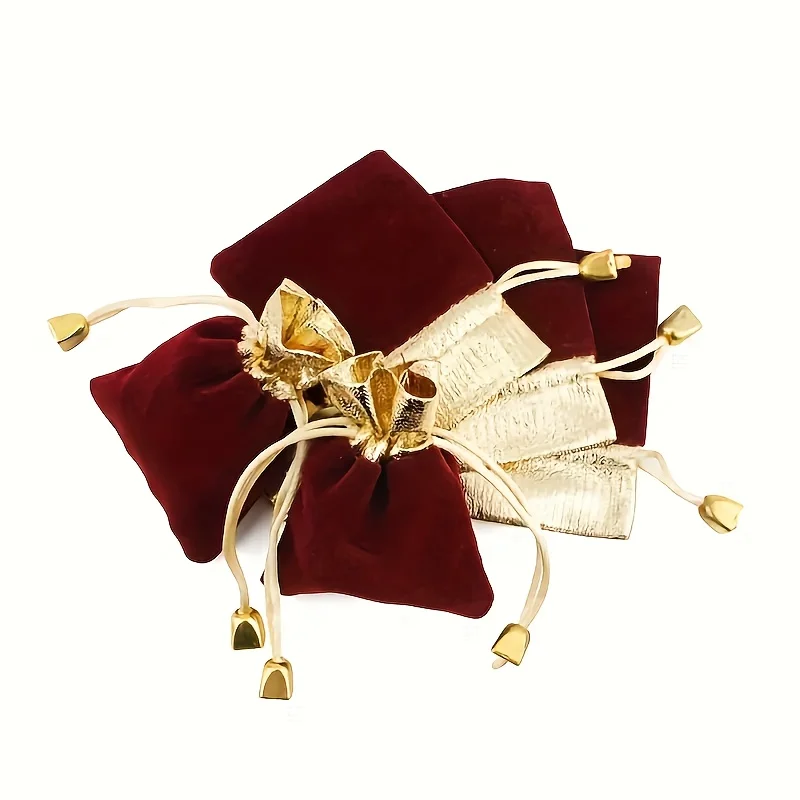 10pcs  Velvet Drawstring Pouches Gold Trim Metal Tip Small Storage Bags For Jewelry Wedding Candy Gift Packaging Multi Sizes