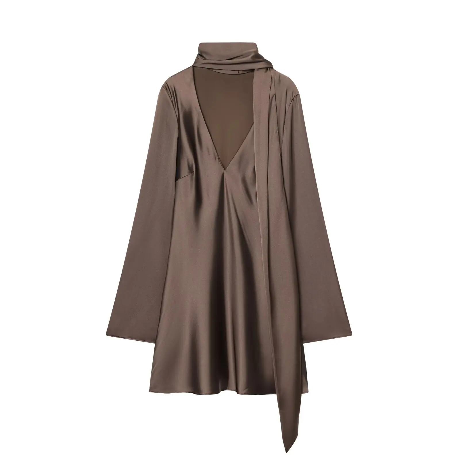 Ele Zijde Satijn Sjaal Dr Design Herfst Nieuwe Sle Dames Faion Casual Straight Cut Lang Sve V-Ne Polyestervezel