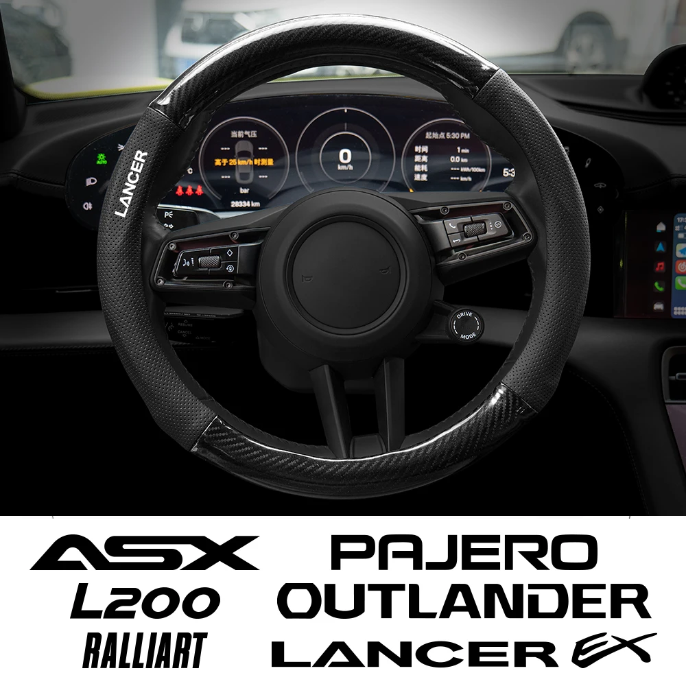 Housse de volant de voiture en cuir perforé, en Fiber de carbone, pour Mitsubishi Lancer EX Ralliart Eclipse Outlander ASX L200 Galant